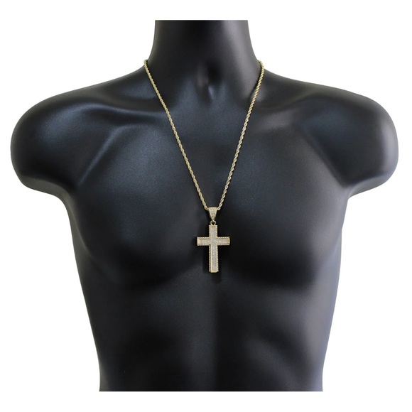 14K Gold Plated Cross & Chain Set - Picture 2 of 4